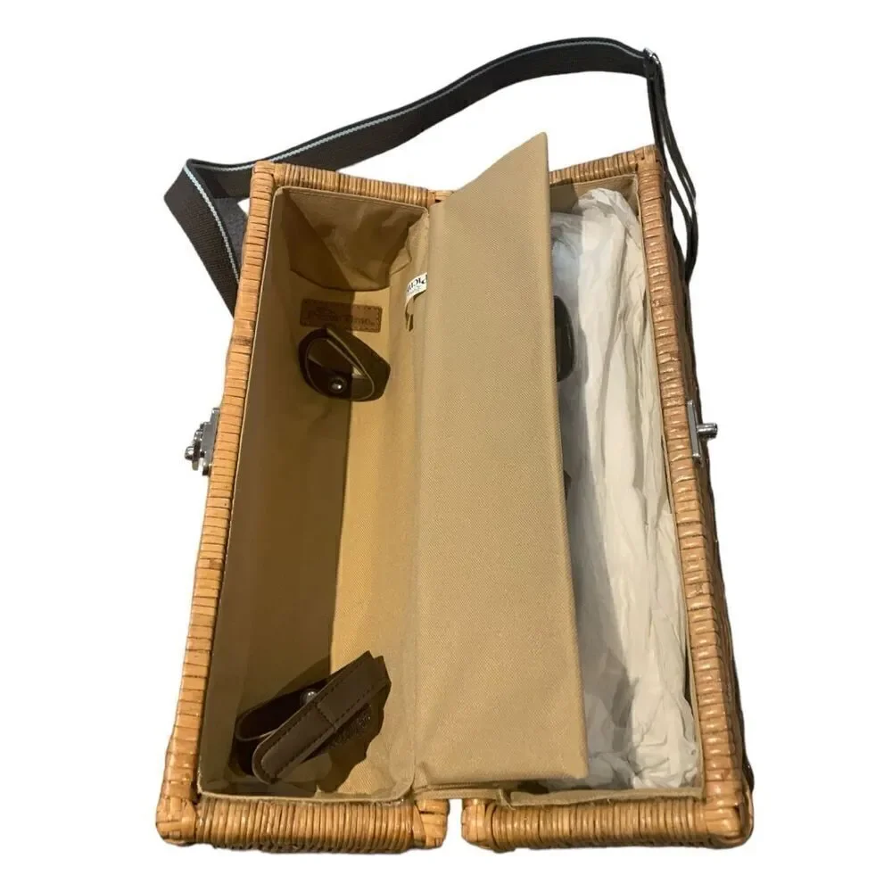 New Wicker Wine Picnic Basket Carry Strap Bottle Stopper Opener Date Night 2 Gla